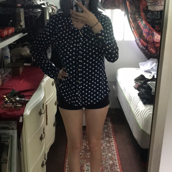 BCBG blue and white polka dot top. - Picture 3 of 4